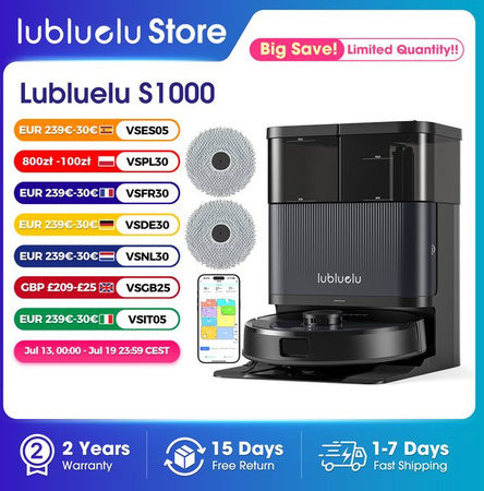 Lubluelu S1000 Saugroboter mit All-in-One Selbstreinigungsstation in Schwarz mit 11000Pa Saugkraft und Heißlufttrocknung
