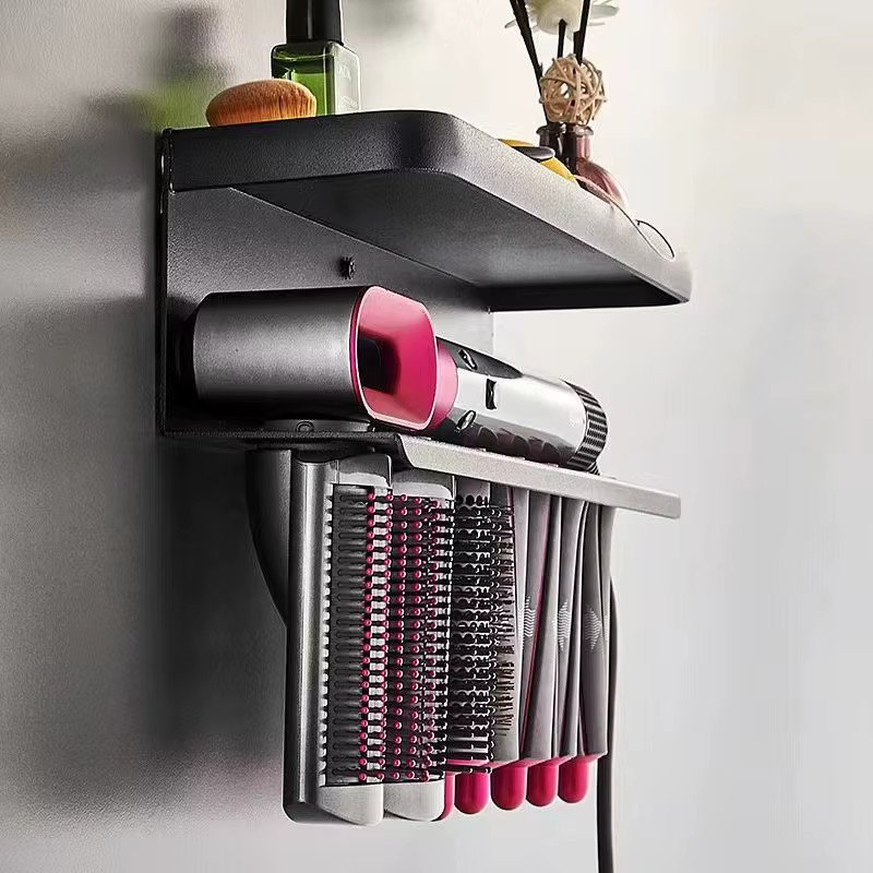 Wandmontiertes Aufbewahrungsregal für Dyson Airwrap in Schwarz und Gold zur Aufbewahrung von Trockner und Lockenwicklern - Bild 2