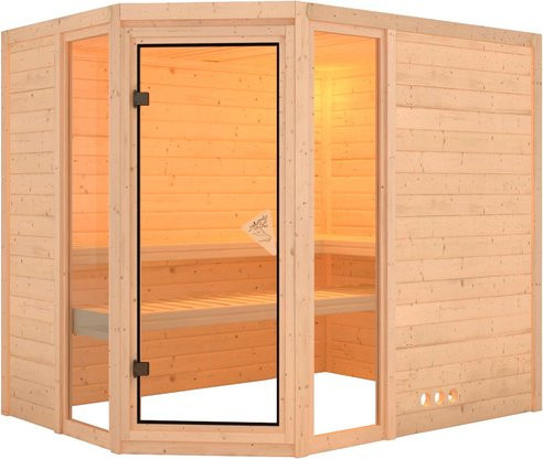 Karibu Sauna Kohila 3 für 4 Personen aus Fichtenholz in Beige ohne Ofen B: 236 cm, T: 209 cm, H: 184 cm - Bild 1