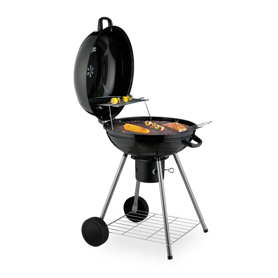 Relaxdays Kugelgrill aus Stahl und Kunststoff in Schwarz mit Deckel, Thermometer, Aschebehälter und Ablage, B/T/H: 87,5 x 57 x 65 cm - Bild 2