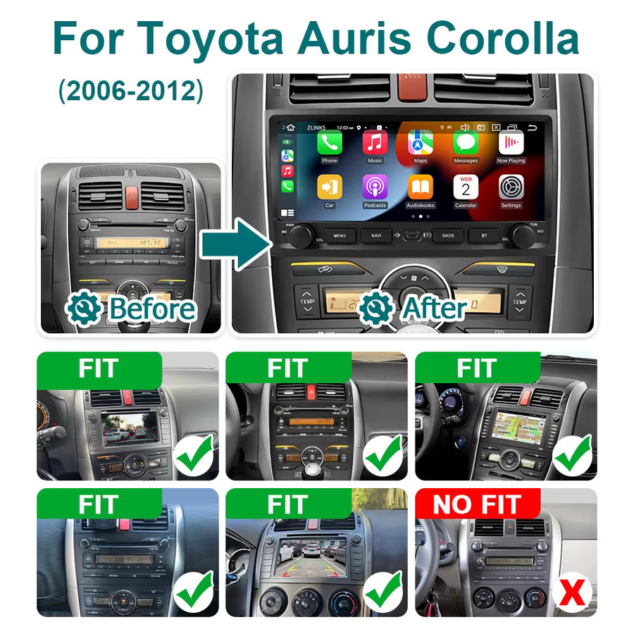Naviunit Android 15 Autoradio mit 10,26 Zoll Bildschirm für Toyota Auris und Corolla 2006-2012, 8-Kern Wireless Carplay, Bluetooth und GPS, Schwarz - Bild 2