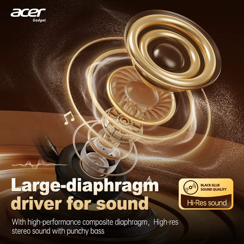 Acer Ohr560 Kabelloses Bluetooth-Over-Ear-Headset in Schwarz mit aktiver Geräuschunterdrückung und integriertem Mikrofon sowie 3,5-mm-Klinkenanschluss - Bild 2