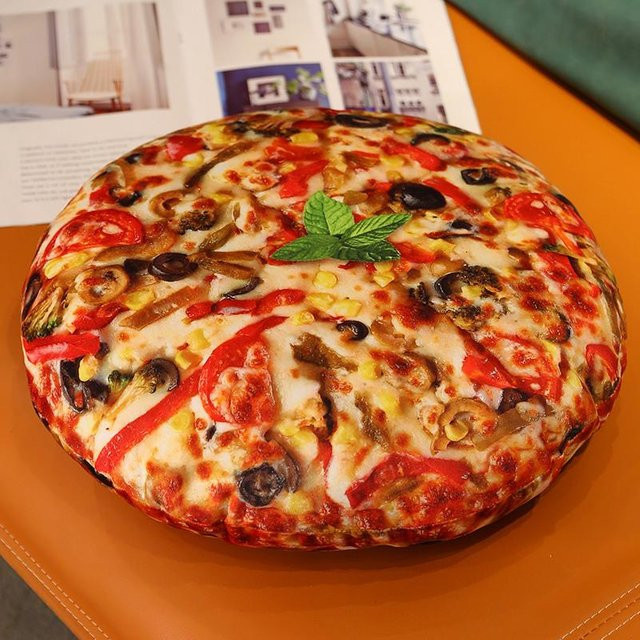 Yiran Health & Beauty Pizza Plüschkissen in Multicolour mit abnehmbarem Bezug, Durchmesser: 60 cm - Bild 1