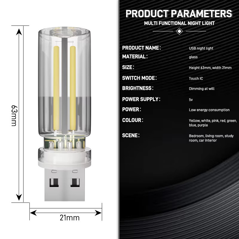 GZQGT USB Auto Atmosphäre Licht mit dimmbarer LED Filament Lampe als dekoratives Nachtlicht und Umgebungsbeleuchtung - Bild 2