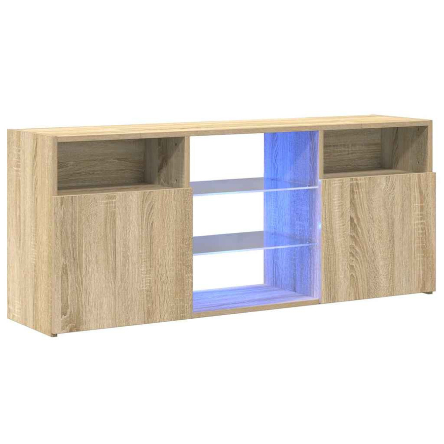 vidaXL TV-Schrank modern mit LED-Beleuchtung und Hartglas in Sonoma-Eiche, B/T/H: 120 x 30 x 50 cm - Bild 3