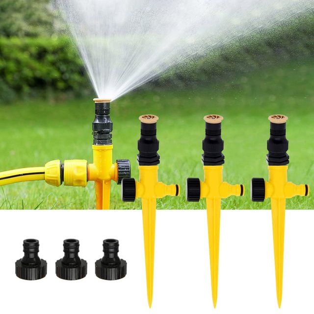3er-Pack Rotierende Gartensprinkler in Gelb mit verstellbarem Bewässerungssystem für Rasen und Pflanzen - Bild 1