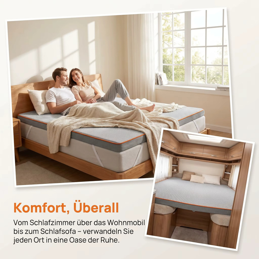 PERLECARE Matratzentopper aus Gel-Kalt-Schaum mit waschbarem Bezug und Anti-Rutsch-Funktion, Höhe: 7,5 cm - Bild 4