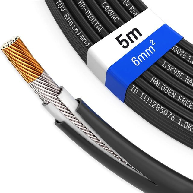hb-digital Solarkabel 6 mm² H1Z2Z2-K PV Kabel für Solaranlagen, 5 m, schwarz - Bild 1