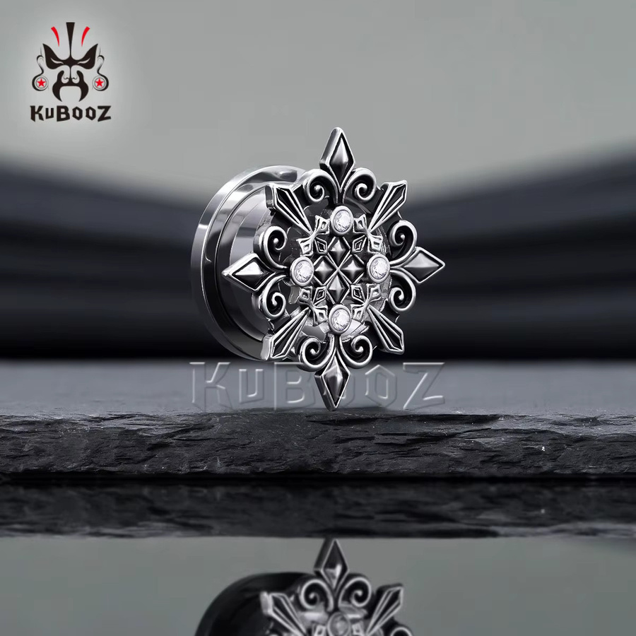 KUBOOZ Ohrstöpsel Edelstahl, Blumen, Edelstein-Inlay, Unisex - Bild 1
