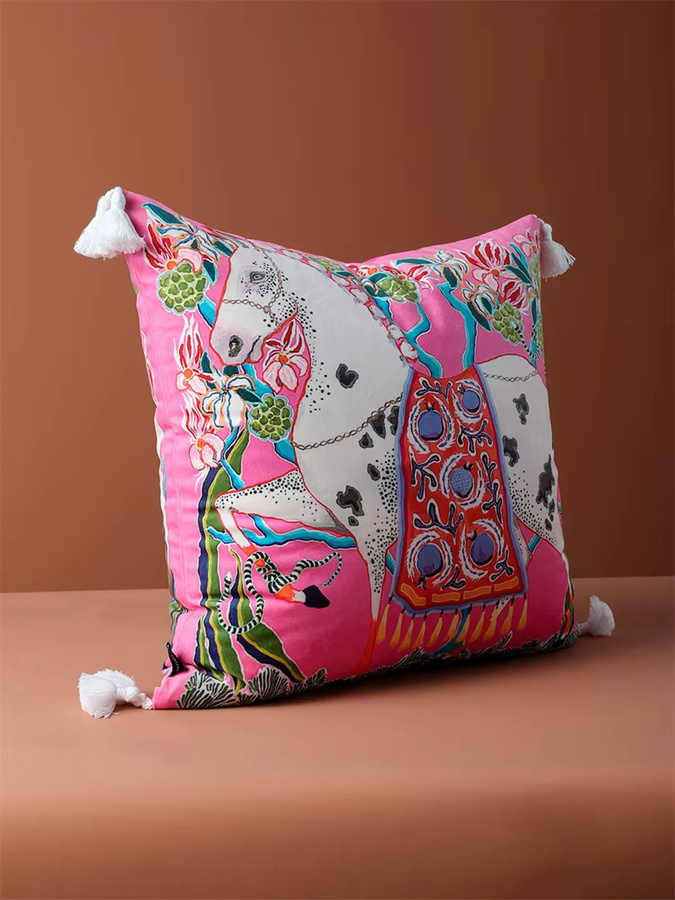 Formaso Kissenbezug Chinoiserie Zebra mit Pfingstrosen aus Samt in Pink, quadratisch, B/T: 45 x 45 cm - Bild 2