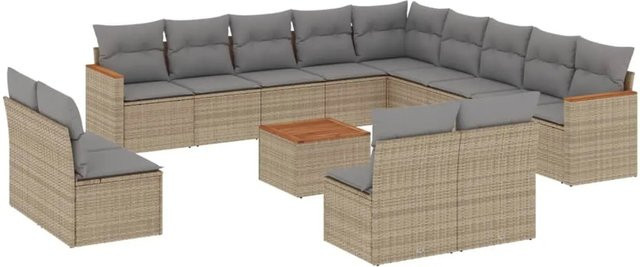 vidaXL 14-tlg. Garten-Sofagarnitur aus Poly-Rattan mit Kissen in Beige - Bild 1