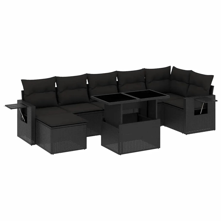 vidaXL 8-teilige Garten-Sofagarnitur in L-Form aus schwarzem Poly-Rattan mit Kissen und pulverbeschichtetem Stahlgestell - Bild 2