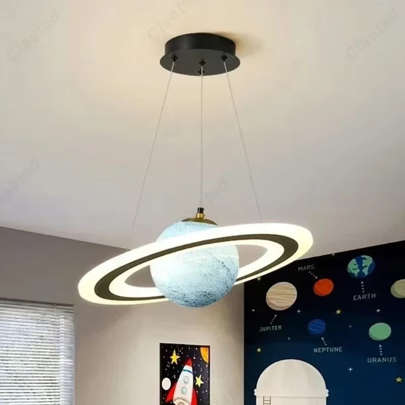 Claeted Glas-Planeten-Pendelleuchte mit RGB-Farbwechsel, moderne Hängelampe für Wohnzimmer, Schlafzimmer, Küche und Kinderzimmer, E27, Multicolor, Höhe: 120 cm, Durchmesser: 45 cm - Bild 4