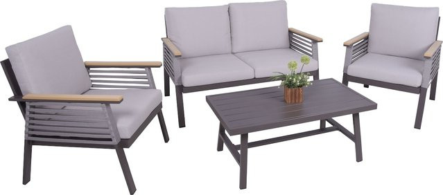 Garden Pleasure Lounge-Gruppe Denia 4-teilig mit Olefinseilbespannung und beigen Kissen in Grau/Braun - Bild 1