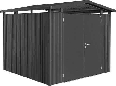 Biohort Metall-Gerätehaus Panorama Dunkelgrau-metallic mit Satteldach und Doppeltür, B/H/T: 273 x 227 x 278 cm - Bild 2