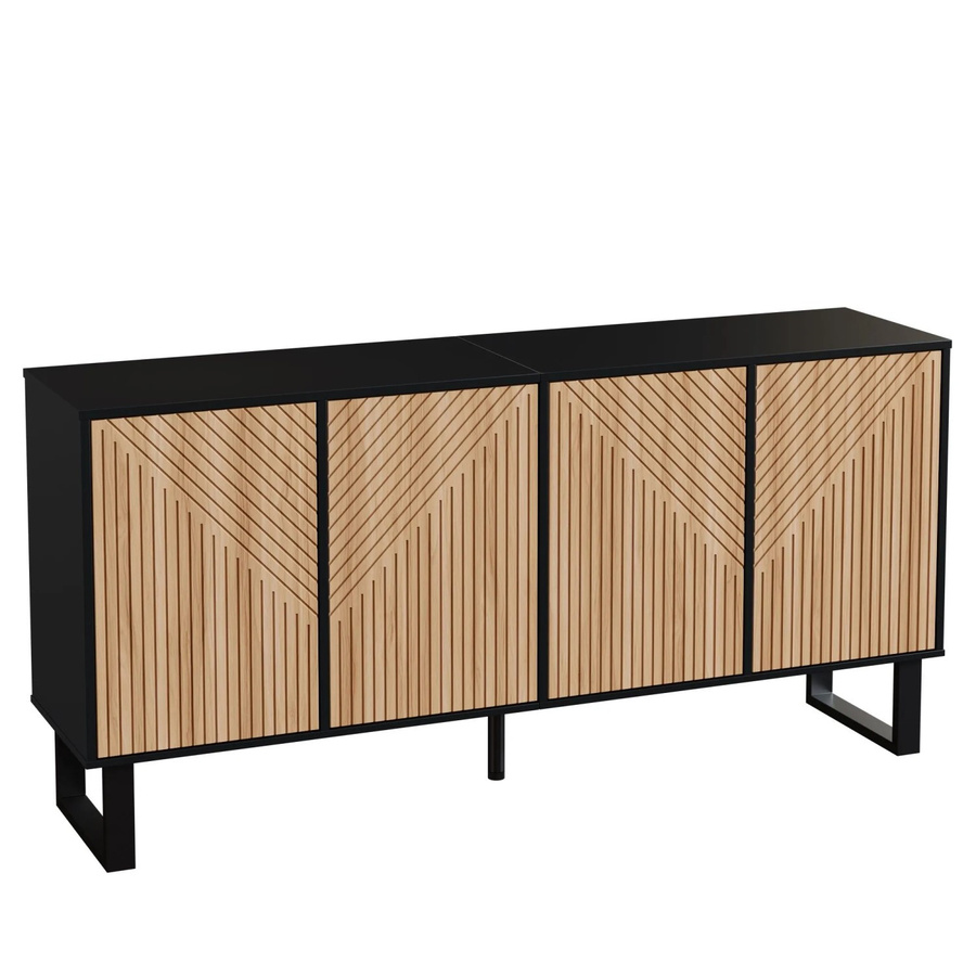 okwish Sideboard mit 3D Streifenfront in Schwarz und Natur, modernes Wohnzimmer-Sideboard, B/T/H: 160 x 38 x 75 cm - Bild 2