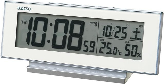 Seiko Digital-Wecker SQ324W in Weiß mit Funksteuerung, Temperatur, Luftfeuchtigkeit und Kalender, B/T/H: 82 x 206 x 51 mm - Bild 1