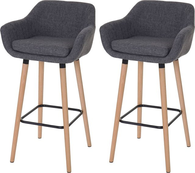 2er-Set Barhocker MCW Vaasa T381 in Grau mit Textilbezug und Buchenholz-Gestell - Bild 1