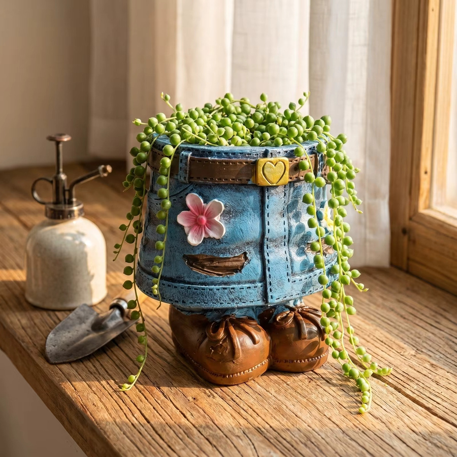 Kreativer Blumentopf in Jeansrock-Form in Blau, künstlerischer Sukkulententopf aus Kunststoff für dekorative Gartenornamente - Bild 5