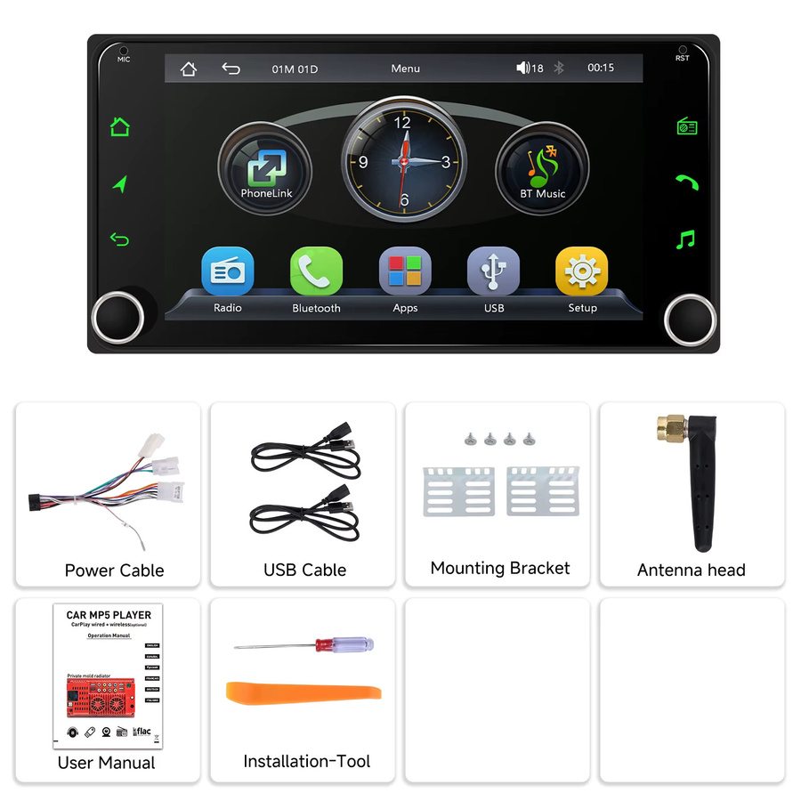 Podofo 7 Zoll 2Din MP5 Autoradio Stereo mit Wireless CarPlay und Android Auto für Toyota Prado 4Runner Tundra Fortuner Alphard Echo Land Cruiser 100 in Schwarz - Bild 4