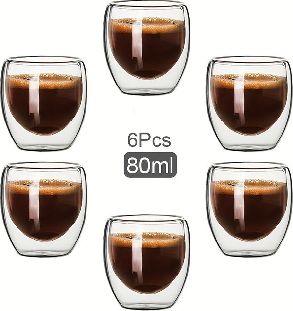 LOULONG Doppelwandige Glasbecher Transparent Handgefertigte Wärmeisolierende Tumbler für Espresso, Tee und Whisky mit 80 ml Volumen - Bild 1