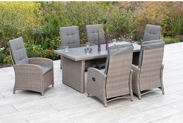 Merxx Atrani Gartenmöbel Set 7-teilig in Grau mit Tisch und 6 Sesseln aus Aluminium und Kunststoffgeflecht in Steinoptik B/T/H: 200 x 100 x 74 cm - Bild 1