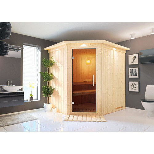 Karibu Sauna Maardu für 3 Personen aus Fichte in Beige ohne Ofen B: 202 cm, T: 184 cm, H: 210 cm - Bild 2