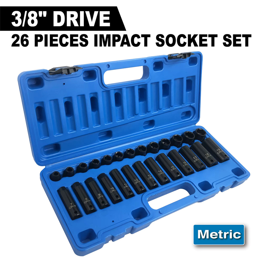 MacWork 26-teiliges Schlagschraubersatz-Set aus Stahl mit 3/8 Zoll Steckschlüsseln in metrisch von 9 mm bis 30 mm - Bild 2