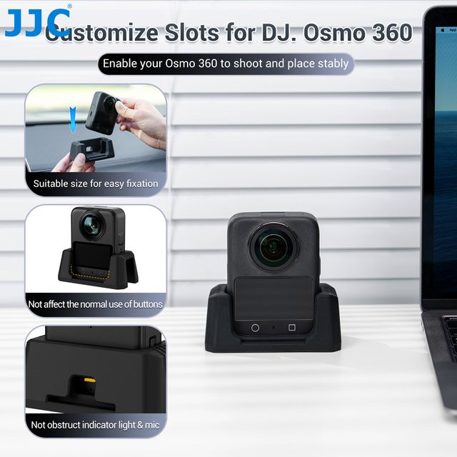 JJC Silikon-Standfuß für DJI Osmo 360 in Schwarz, rutschfester Desktop-Tischständer und Autohalterung - Bild 1