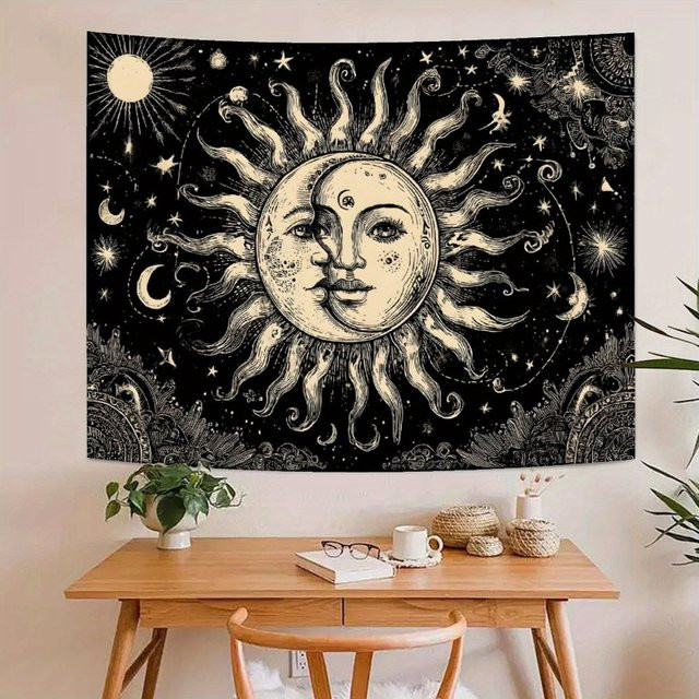 VIKAMA Vintage Wandteppich mit Sonne, Mond und Sternen in Multicolour im Bohemian-Stil - Bild 1