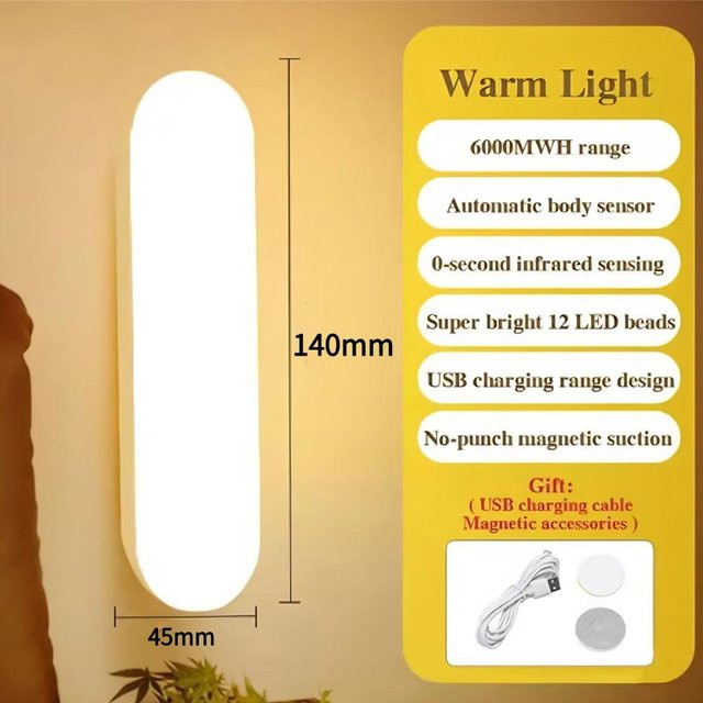 YJMP Super Lighting LED Nachtlicht mit Bewegungssensor, USB wiederaufladbar und magnetisch, gelb - Bild 1