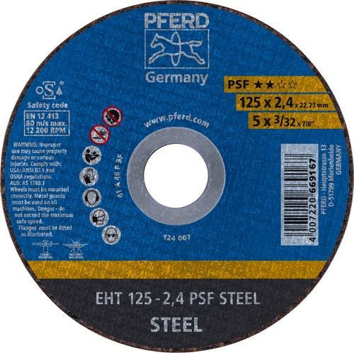 PFERD Trennscheibe PSF STEEL Universallinie für Stahl, Blau, Durchmesser: 125 mm, Dicke: 2,4 mm, Bohrung: 22,23 mm - Bild 1
