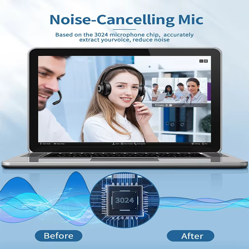 JIAMQISHI EH02U Wireless Bluetooth Headset mit ANC und USB-Dongle in Schwarz - Bild 3