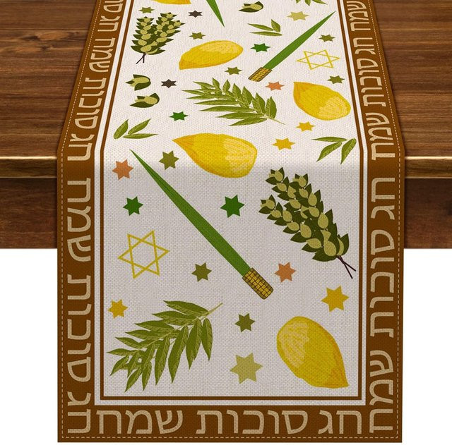 JMG Household Supplies Sukkot Leinen Tischläufer mit Ethno-Design, Mehrfarbig, B/H: 150 x 33 cm - Bild 1