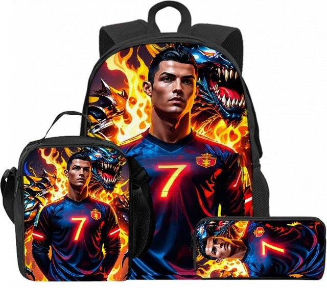 VINKA 3-teiliges Schulset mit Fußball-Print bestehend aus wasserdichtem Schulrucksack, Brotdose und Federmäppchen in Multicolour - Bild 1