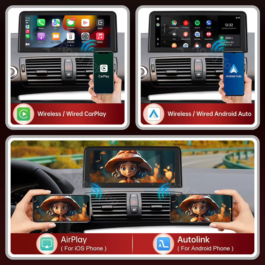 RoadTop CarPlay und Android Auto Multimedia-Displaybildschirm für BMW 1er Serie E81 E82 E87 E88 (2004-2012) in Schwarz - Bild 2