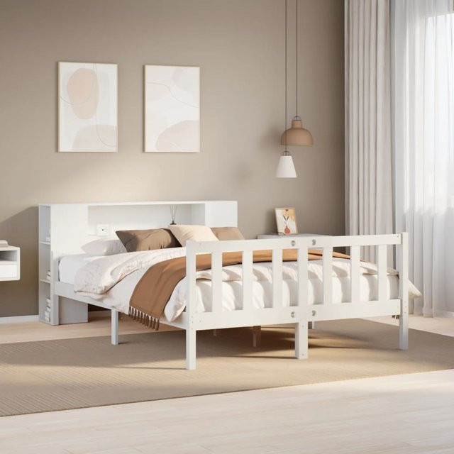 vidaXL Massivholzbett aus Kiefer mit Regal in Weiß, B/T/H: 150 x 200 cm - Bild 2