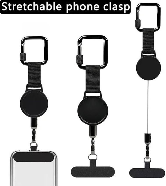 Einziehbares Diebstahlschutz-Outdoor-Handyband für iPhone 17 18 in Schwarz mit Schlüsselanhänger als universelles Smartphone-Sicherheitsband gegen Verlust - Bild 1