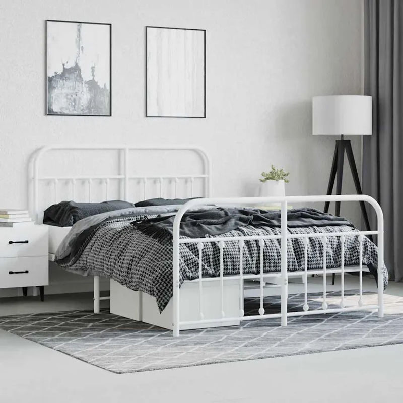 Vidaxl Metall-Bettgestell mit Kopfteil und Fußteil in Weiß, B/T/H: 140 x 200 cm - Bild 3