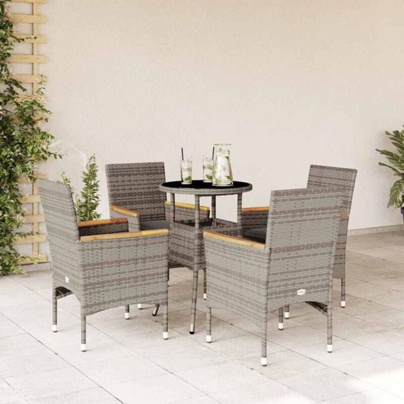 5-teilige moderne Garten-Essgruppe aus Poly-Rattan und Glas mit Kissen in Grau von vidaxl - Bild 1