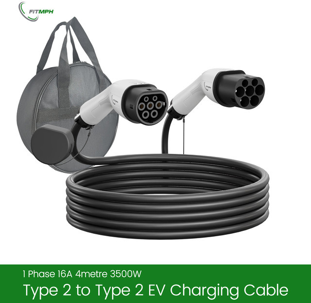 FITMPH EV-Ladekabel Typ 2 zu Typ 2, 3,5kW 16A 1-phasig, Länge: 4 m, inklusive Aufbewahrungstasche, IEC62196-2 Ladekabel für Elektro- und Plug-in-Hybridfahrzeuge - Bild 1