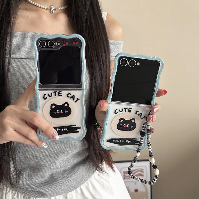 Koreanische Englisch Katze Handyhülle mit Lanyard für Samsung Galaxy Z Flip7, Z Flip6, Z Flip5, Z Flip4 und Z Flip3 - Bild 1