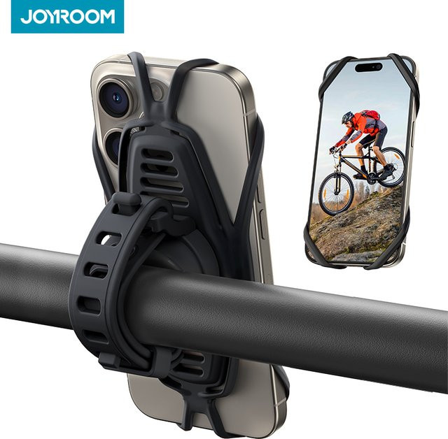 Joyroom Fahrrad Handyhalterung aus Silikon für 4-7 Zoll Smartphones, Lenkerhalterung für Fahrrad, Motorrad und Roller, Schwarz - Bild 1