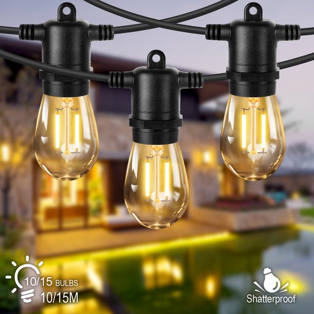 Grensk LED-S14 Lichterkette für draußen, E27, Warmweiß, dimmbar und bruchsicher, 2 W - Bild 1