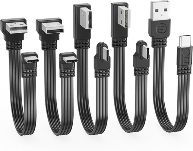 Flexibles USB-A auf USB-C Lade- und Datenkabel, 90-Grad-Winkel, Schwarz, Länge: 10 cm bis 100 cm - Bild 1