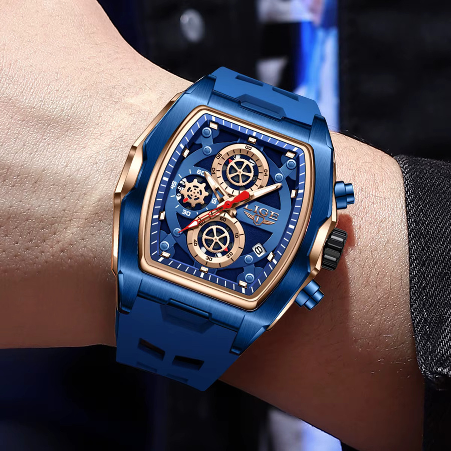LIGE Armbanduhr Quarz, Silikon, Blau, Herren, Datum, Leuchtzeiger - Bild 5