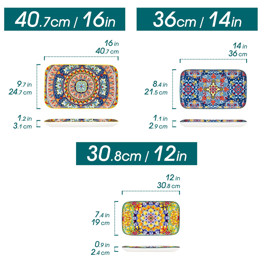 vancasso Keramik Salatteller-Set in Multicolour, 3/6-teilig mit rechteckigen Desserttellern für Kuchen, Salat oder Vorspeisen, ofenfest - Bild 1