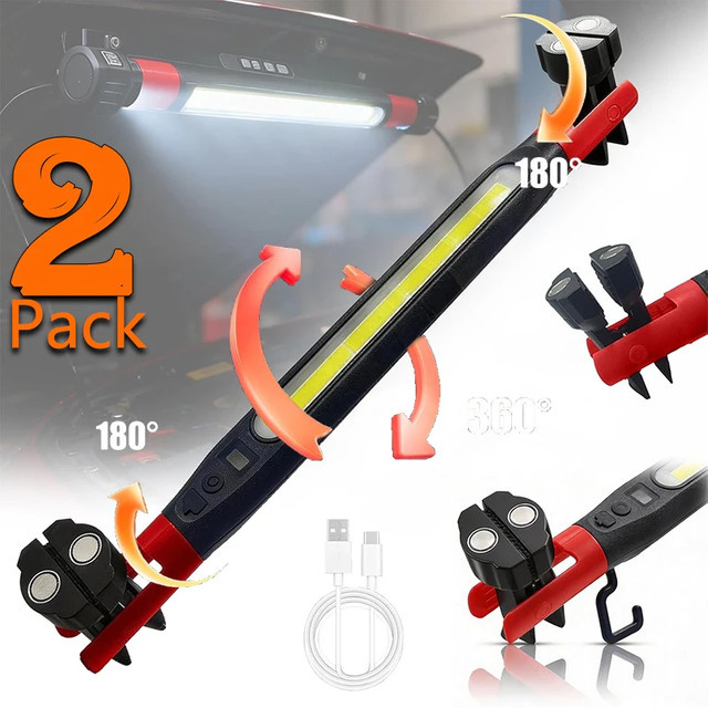 2er-Pack Wiederaufladbare LED-Arbeitsleuchte in Schwarz mit 360 Grad Schwenksockel, Magnetfunktion und Haken für Garage, Camping und Notfälle - Bild 1
