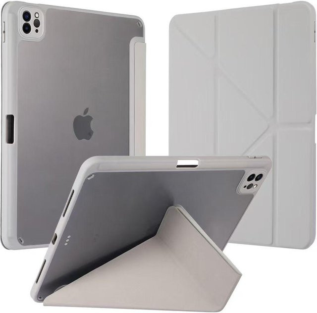 Acryl Schutzhülle mit Y-Faltständer für iPad Pro, iPad Air und iPad mini, Farbe: Grau/Transparent - Bild 1