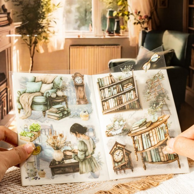20-teiliges Retro-Stickerbuch für Damen mit gemütlichen Heim- und Café-Motiven, selbstklebend, mehrfarbig - Bild 1